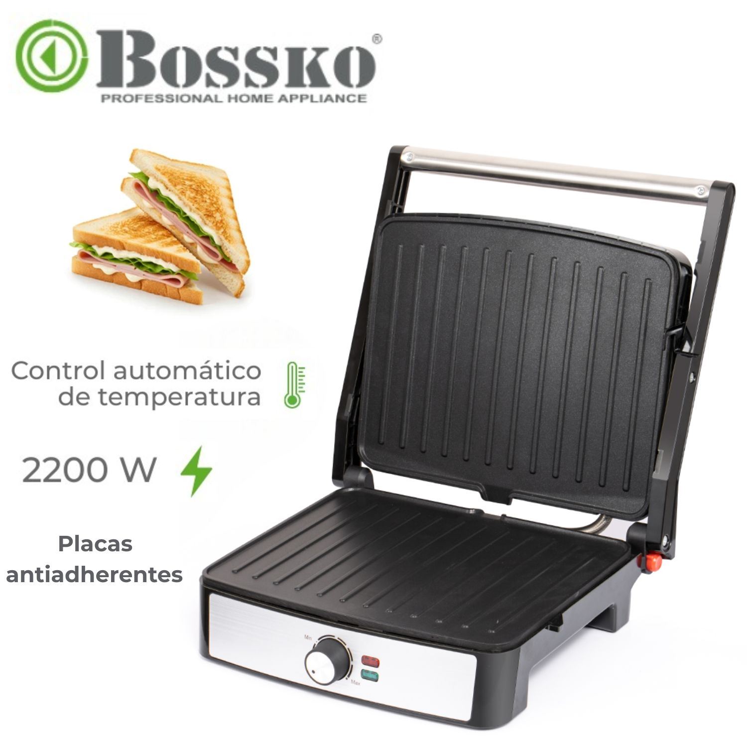 Grill panini Boskko BK 430SG 2200 Watts 23 x 29cm Antiadherente Negro